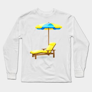 Beach-bed and Umbrella in Blue and Yellow Long Sleeve T-Shirt